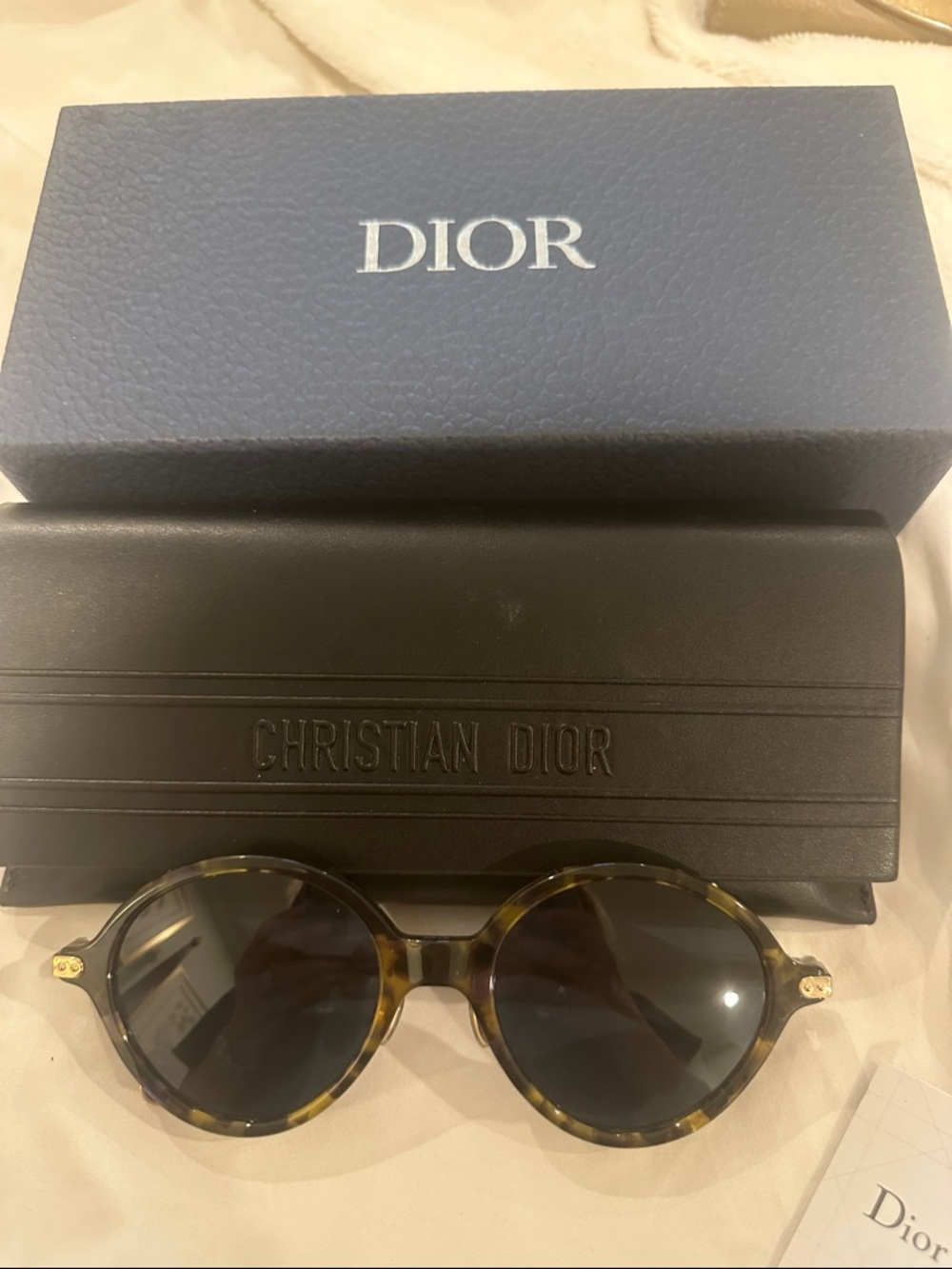 Dior Tortoiseshell Round Sunglasses with Dark Lenses and Gold Accents